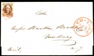 U.S. #1 USED RED BROWN GRID CANCEL ON COVER