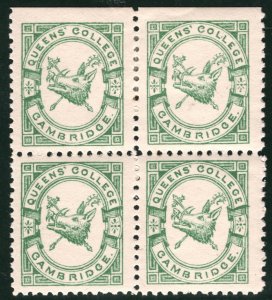 GB QV Local Stamp QUEEN'S COLLEGE Cambridge University (1883) BLOCK{4} B2WHITE35