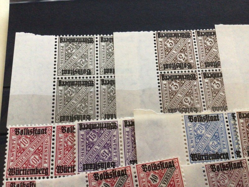Germany Wurttemberg 1919 officials mint never hinged 12 blocks A15816