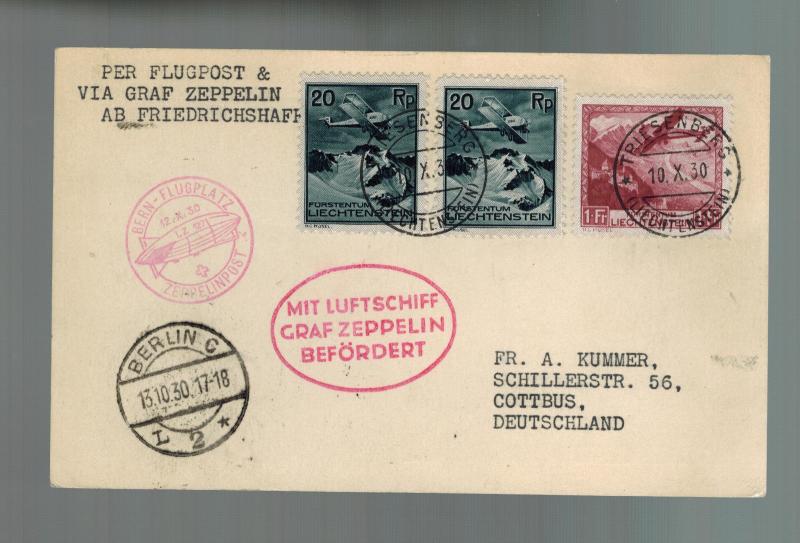 1930 Lichtenstein Graf Zeppelin LZ 127 Postcard cover to Cottbus Germany # C2 C6