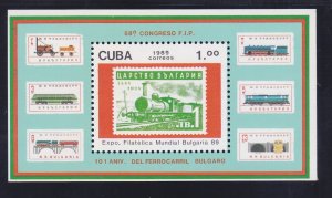 Cuba 3125 MNH 1989 BULGARIA 89 Locomotive Stamp on Stamp Souvenir Sheet