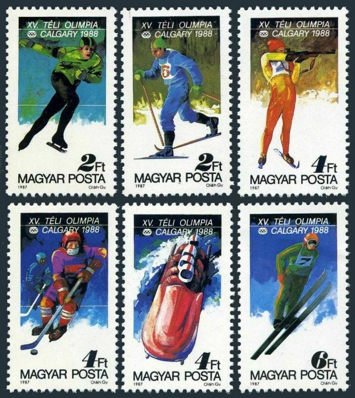 Hungary 3094-3099,3100,MNH.Mi 3929-3034,Bl.193. Olympics Calgary-1988.Slalom,