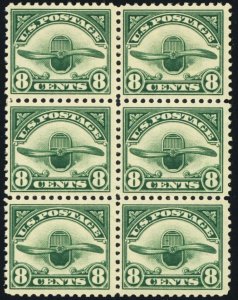 C4, Mint F-VF NH 8¢ Block of Six Stamps CV $210.00 - Stuart Katz