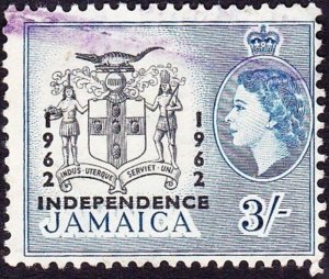 JAMAICA 1956 QEII 3/- Black & Blue SG171 Used