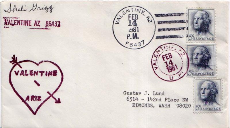 United States Arizona Valentine 86437 1981 4-bar  1975-1990  Philatelic.