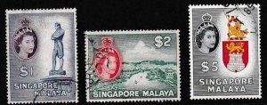 Singapore 1964 Scott 40-42 High Value Stamps VF/USED/(O)