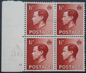 Great Britain 1936 Edward VIII One and a HalfPence Control A36 13 no dot mint