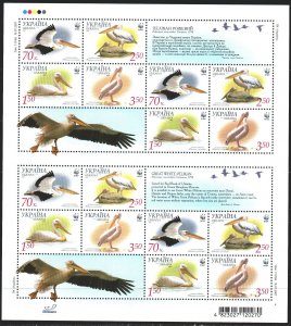 Ukraine. 2007. Small sheet 897Ñ-900ñ. Pelicans, WWF, birds. MNH.