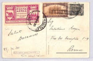 ITALY Air Mail 1925 Livorno Congress Card *POSTA AEREA* Label HOLY YEAR 30c YG14