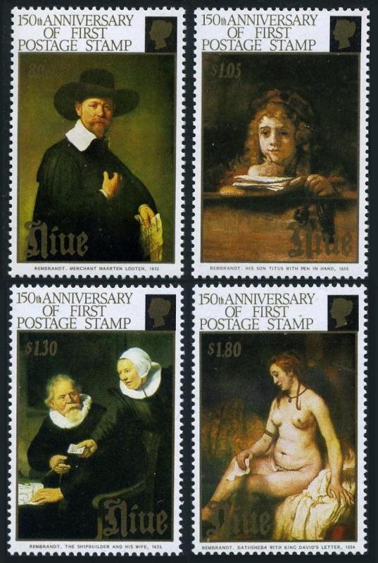 Niue 582-585,586 ad sheet,MNH.Michel 757-760,Bl.116. Paintings by Rembrandt,1990