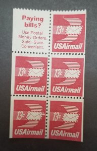 US Scott C72c 10c 1968 50 Star Runway bklt pane 5 + label MINT MNH T4522