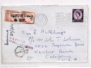 GB Bath 1960 Cover USA POSTAGE DUES *Newport Beach* California {samwells}CR224