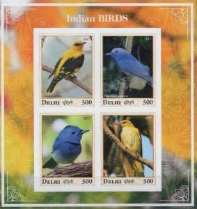 INDIA, DELHI - 2017 - Indian Birds #2 - Imperf 4v Sheet - Mint Never Hinged