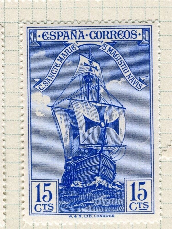 SPAIN; 1930 early Columbus pictorial issue fine Mint hinged 15c. value