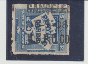 US Scott #RF3 U.S.P.C. CO. Playing Card Stamp  Type Dated 6-1-1908 Rouletted