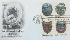 USA FDC 1980 INDIAN MASKS