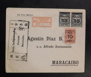 1930 Registered Airmail Curacao Cover Willemstad to Maracaibo Agustin Diaz