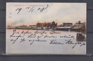 QUEENSLAND, 1908 ppc. City Wharves & Customs House, 1/2d. & 1d. to Bohemia.