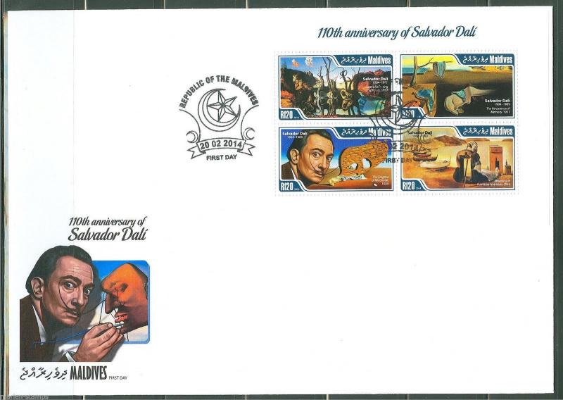 MALDIVE  ISLANDS 2014 150th BIRTH  ANNIVERSARY OF SALVADOR DALI  SHEET  FDC