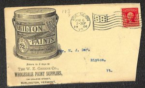 USA SCOTT #319 STAMP CHILTON PAINTS BURLINGTON VERMONT RIPTON EKU AD COVER 1906