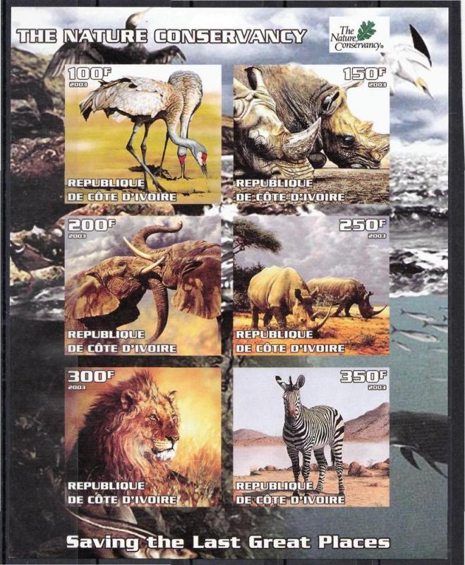 IVORY COAST COTE D'IVOIRE SHEET IMPERF BIRDS WILDLIFE LIONS