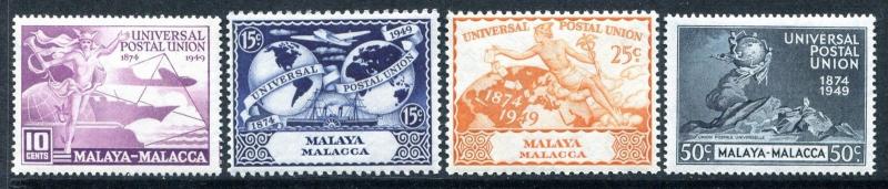 Malaya Malacca 18-21, MNH, UPU-75 1949 Plane Ship Hemisphere Globe