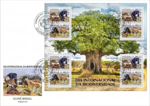 GUINEA BISSAU 2023 FDC M/S 4X 2V - MONKEYS MUSHROOMS FROGS TURTLE OWLS HIPPO-