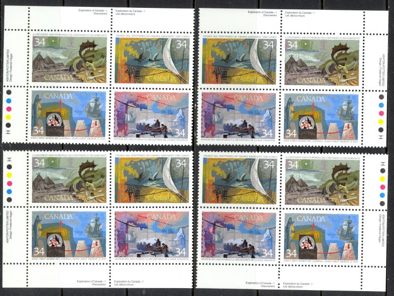 Canada Sc# 1107a (incl 1104i, 1107i) MNH PB Set/4 1986 34c Exploration