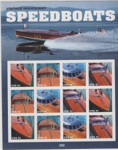 Scott 4160 - 4163 - Vintage Mahogany Speedboats. Sheet Of 12   #02 4160sh12