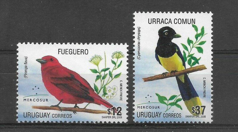 URUGUAY 2008 BIRDS OF MERCOSUR REGIONAL BIRDS PLANTS 2 VAL FUEGUERO URRACA MNH