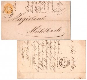 Austria 2k Coat of Arms 1865 Hermannstadt Folded Letter to Muhlenbach.