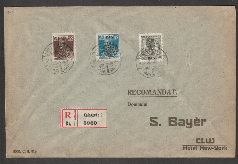 Hungary (Romanian OCC 1918) a used registered envelope