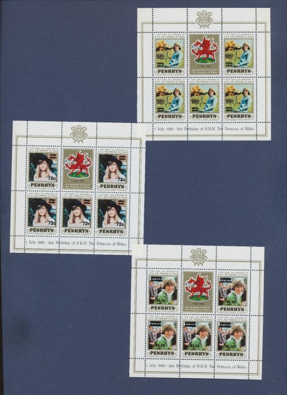 PENRHYN - Scott 247, 250 & 253 Surcharges - MNH S/S -  Charles & Diana - 1982 -c