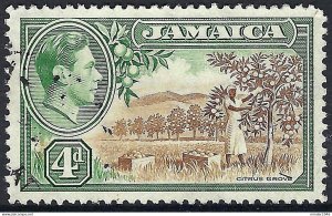 JAMAICA 1938 KGVI 4d Brown & Green, Citrus Groves SG127 FU