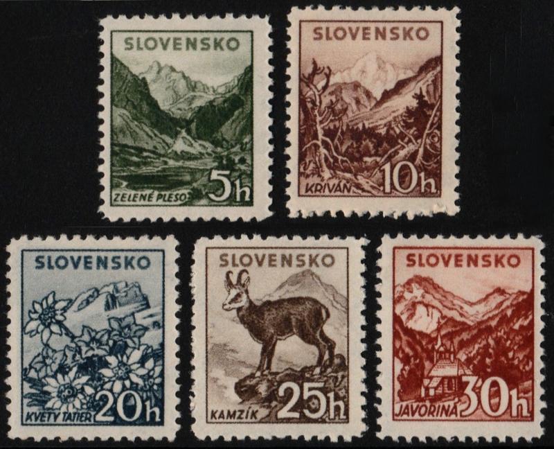 ✔️ SLOVAKIA 1940/1943 - FLORA FAUNA WM 263 PERF 12½ - SC. 45/49 MNH OG [SK071Y]