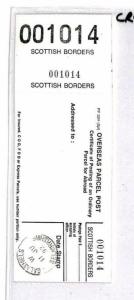 GB SCOTLAND *Scottish Borders* 1992 Overseas Parcel Post Label Galashiels CR91 