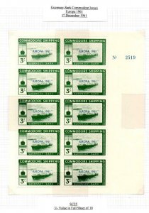 GUERNSEY-SARK EUROPA 1961 3/- COMPLETE UNMOUNTED MINT SHEET OF 10