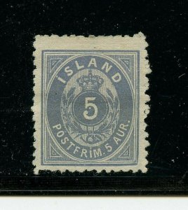 Iceland #8 (IC228) numeral 5a blue, perf 13, M, NO GUM, FFVF, CV$475.00