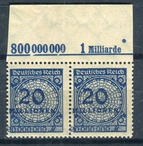 GERMANY; 1923 Aug-Oct Inflation Surcharged MINT MNH 20M. Pair SHEET MARGINAL