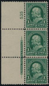 279 VF OG NH, Plate Number Strip of 3, Fresh! gg0715