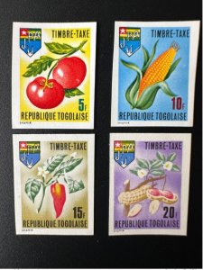 1969 Togo Mi. 70 - 73B stamp tax postage due to ND IMPERF fruits tomato corn-