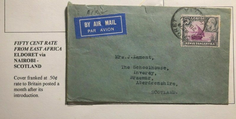 1934 Eldoret Kenya First Flight Airmail Cover FFC To Braemar Scotland