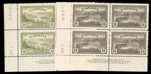 Canada #269-270 Cat$46.50, 1946 10c and 14c, plate blocks of four, never hinged