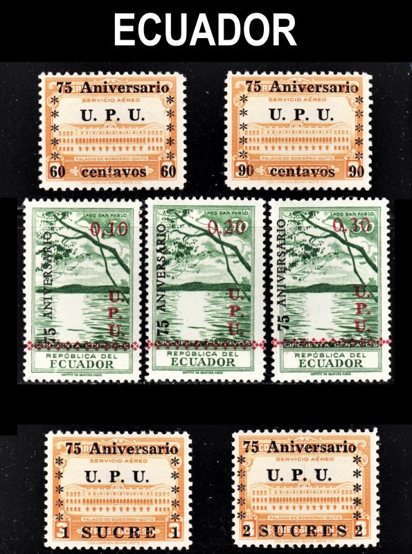 Ecuador Scott 529-31, C210-13 complete set F to VF mint OG NH.