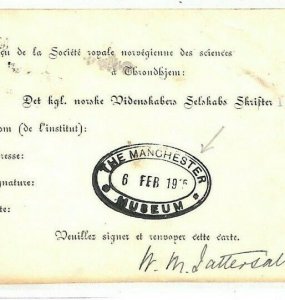 NORWAY Library Card *The Manchester Museum* 1915 {samwells-covers} KK151