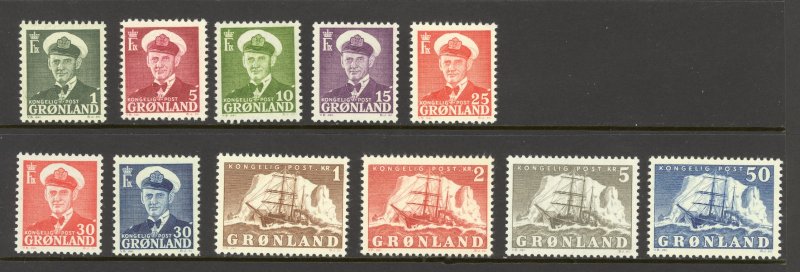 Greenland Sc# 28-38 MNH 1950-1960 Frederik IX Polar Ship Gustav Holm