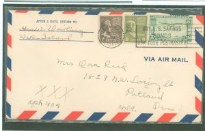 US 812/813/C21 7c + 8c Prexies plus 20c clipper paid the 35c air mail rate from Wake Island to the US mainland on this pre-war (