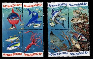 New Zealand Scott 1539-1546 MNH** Fish set in Blocks 1542a