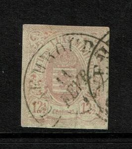 Luxembourg SC# 8, Used, some toning, sm, shallow bottom thin, see notes - S6565