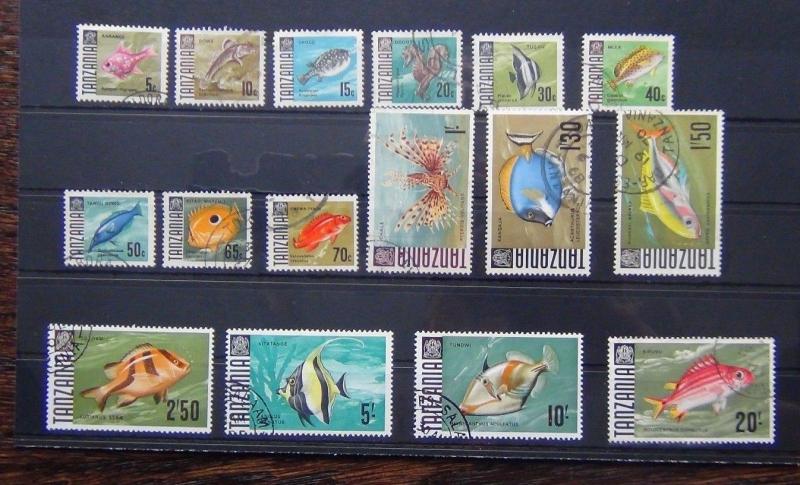 Tanzania 1967 - 1973 Fish set complete to 20s Used SG142 - SG157